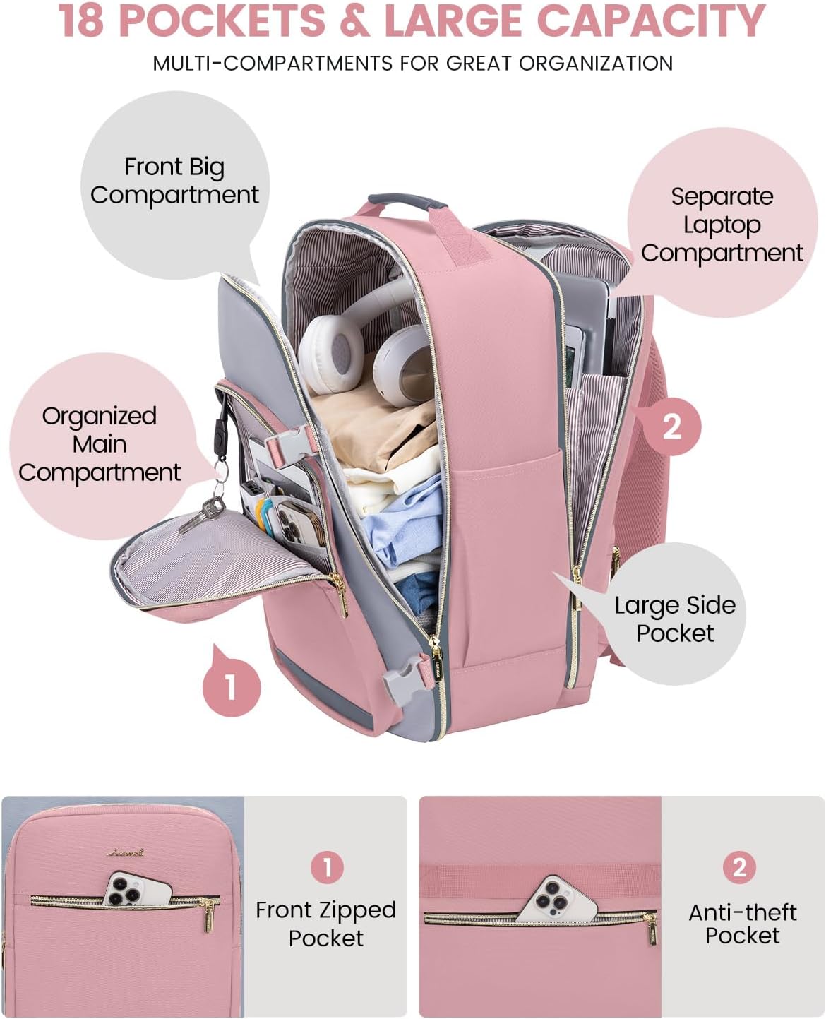 LOVEVOOK 50L Travel Backpack for Women & Men, Airline Approved Carry On Luggage with 3 Packing Cubes, TSA Overnight Bags, Waterproof Personal Item Bag, Weekender Essentials Backpacks fits 17″ Laptop